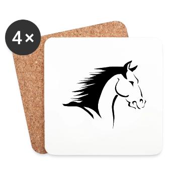 Silhouette Tête De Cheval Noir Blanc - Dessous de verre (lot de 4) - blanc - Devant