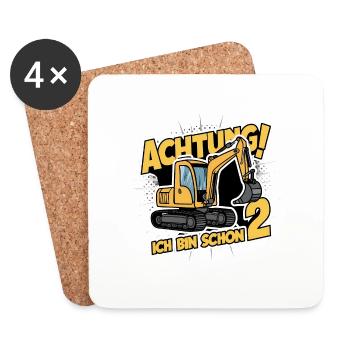 Ich bin schon 2 - Bagger - Untersetzer (4er-Set) - Weiß - Vorne