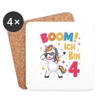 Boom! Ich bin 4 - Einhorn - Untersetzer (4er-Set) - Weiß - Vorne