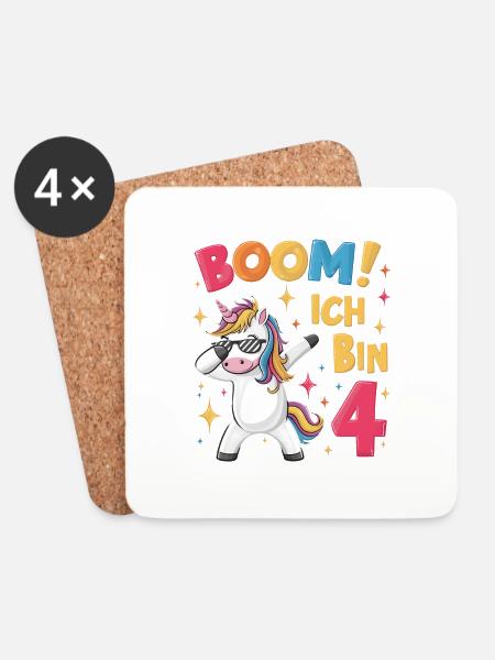 Boom! Ich bin 4 - Einhorn - Untersetzer (4er-Set) - Weiß