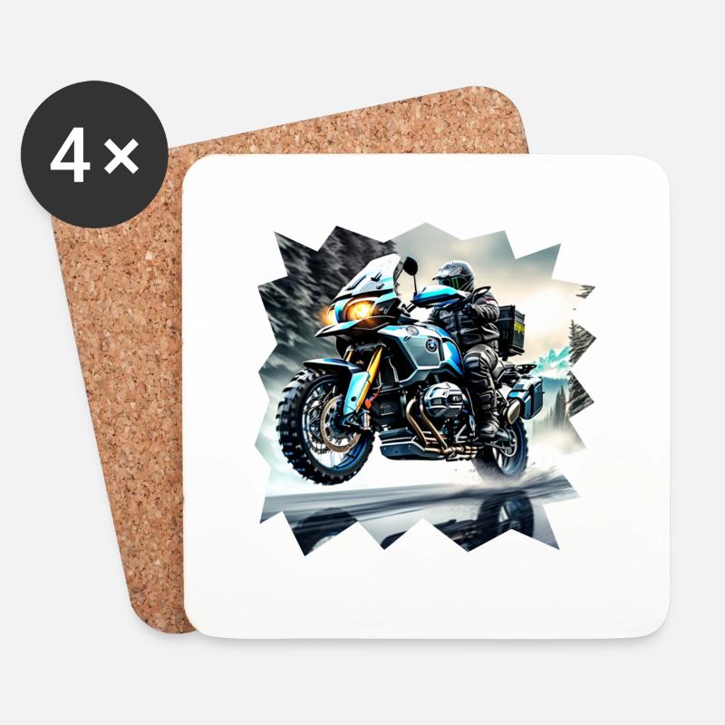 Motorrad nasse Fahrbahn - Untersetzer (4er-Set) - Weiß