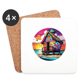 Lakeside House / Cabin / Lake / Mountains / Nature /Forest - Coasters (set of 4) - white - Front