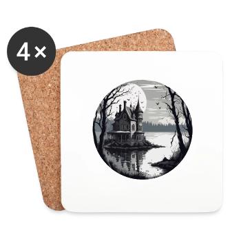 Lakeside House / Cabin / Lake / Mountains / Nature /Forest - Coasters (set of 4) - white - Front