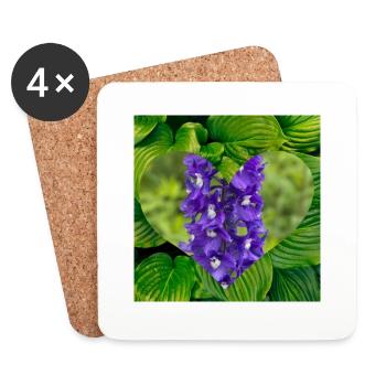 Cœur d’orchidée violette sur feuilles vertes - Dessous de verre (lot de 4) - blanc - Devant