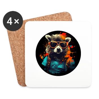 Stylish raccoon - Coasters (set of 4) - white - Front
