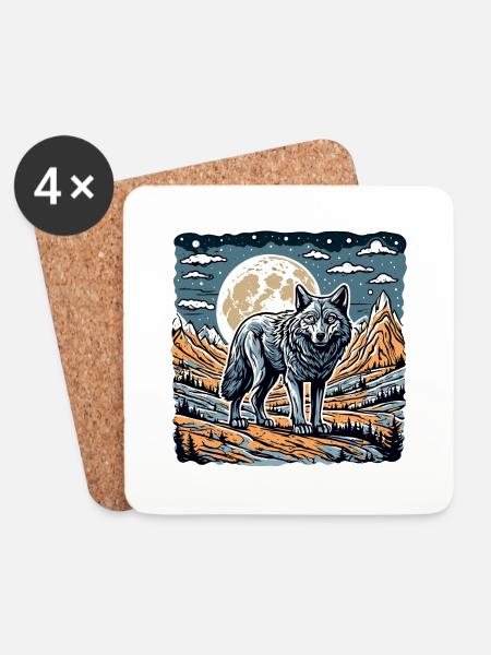 Wolf / Rudel / Wald / Wild / Tierwelt / heulen - Untersetzer (4er-Set) - Weiß