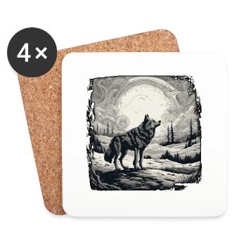 Wolf / Rudel / Wald / Wild / Tierwelt / heulen - Untersetzer (4er-Set) - Weiß - Vorne