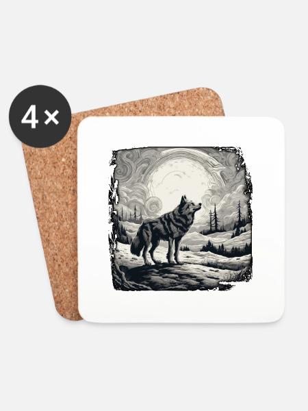 Wolf / Pack / Forest / Wild / Wildlife / Howl - Coasters (set of 4) - white