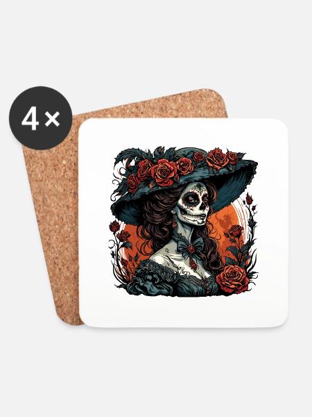 La Catrina/ Tattoo / Mexiko / Frau / Skull - Untersetzer (4er-Set) - Weiß