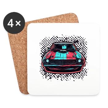 Car / Vehicle / Passenger Car / Mobile / Old Timer / Driving - Coasters (set of 4) - white - Front