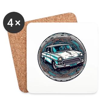 Voiture / Véhicule / Voiture de tourisme / Mobile / Ancienne / Conduite - Dessous de verre (lot de 4) - blanc - Devant