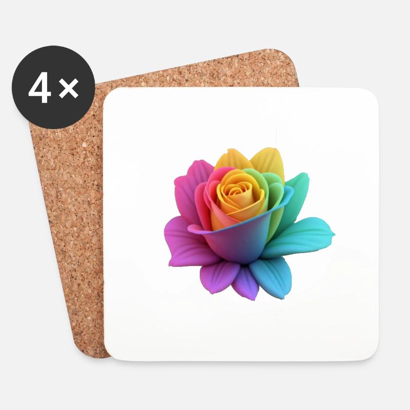 Regenbogen-Rose - Untersetzer (4er-Set) - Weiß