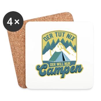 He doesn't do anything, he just wants to camp, camping vacation - Coasters (set of 4) - white - Front