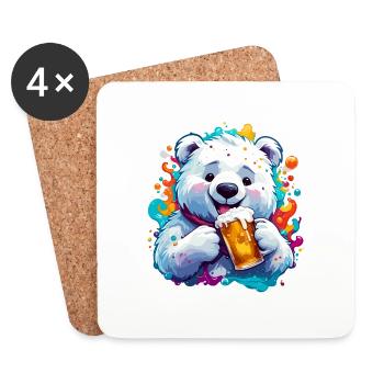 Ours polaire / Animal / Pôle Nord / hiver / enfantin / mignon - Dessous de verre (lot de 4) - blanc - Devant