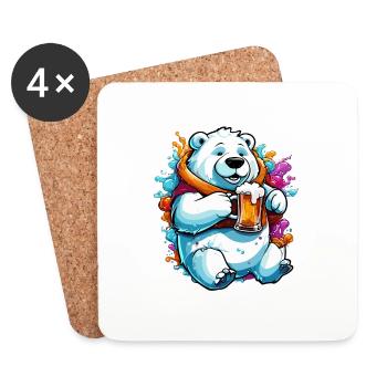 Ours polaire / Animal / Norpol / hiver / enfantin / mignon - Dessous de verre (lot de 4) - blanc - Devant