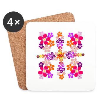 motif floral, fleur, fleuri, floral, fleur épanouie - Dessous de verre (lot de 4) - blanc - Devant