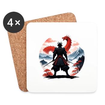 Samurai Japan Dragon Landscape - Coasters (set of 4) - white - Front