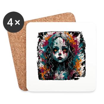 Horror Puppe / Halloween / gruselig / düster - Untersetzer (4er-Set) - Weiß - Vorne