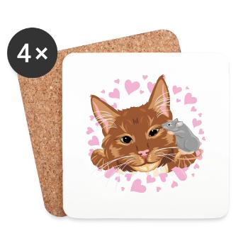 Ginger cat and cute mouse are best friends - Coasters (set of 4) - white - Front