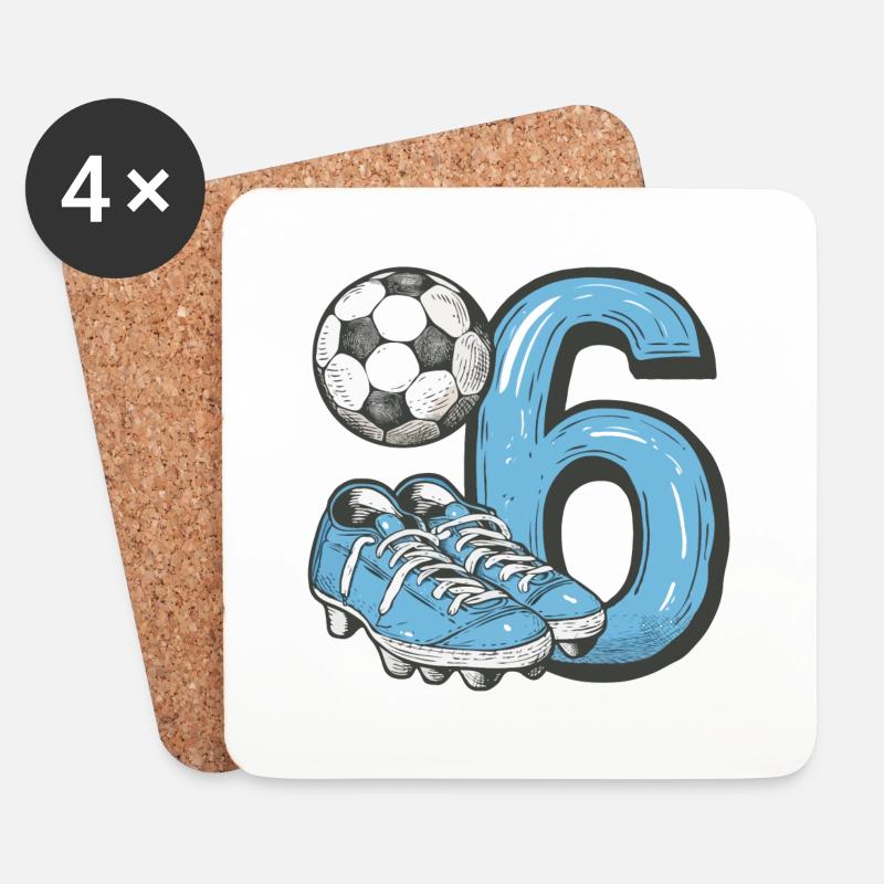 Fussball 6 Jahre - Untersetzer (4er-Set) - Weiß