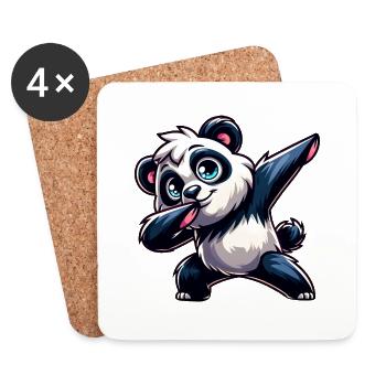 Panda mignon fait un dessin animé Dab - Dessous de verre (lot de 4) - blanc - Devant