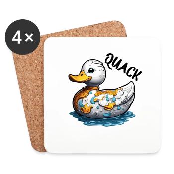 Canard en caoutchouc / Canard en caoutchouc / Eau / Baignoire - Dessous de verre (lot de 4) - blanc - Devant