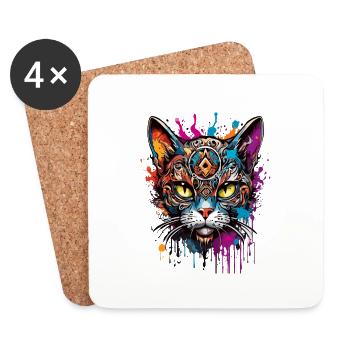 Tattoo / Animal / Art / Cool / Comic / Cat - Coasters (set of 4) - white - Front