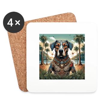 Tatouage / Animal / Art / Cool / Bande dessinée / Chien - Dessous de verre (lot de 4) - blanc - Devant