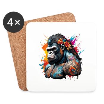Tattoo / Tier / Kunst / cool / Comic / Gorilla - Untersetzer (4er-Set) - Weiß - Vorne