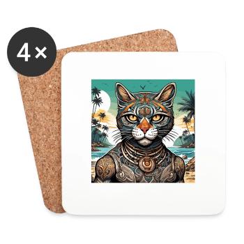 Tatouage / Animal / Art / Cool / Bande dessinée / Chat - Dessous de verre (lot de 4) - blanc - Devant