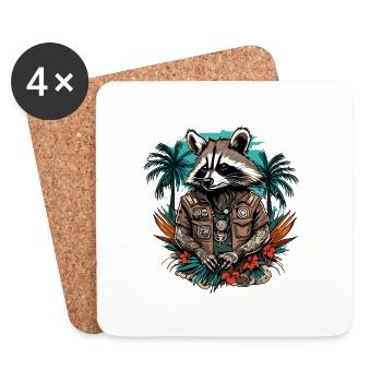 Tattoo / Tier / Kunst / cool / Comic / Waschbär - Untersetzer (4er-Set) - Weiß - Vorne