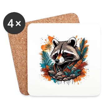 Tattoo / Tier / Kunst / cool / Comic / Waschbär - Untersetzer (4er-Set) - Weiß - Vorne