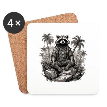 Tattoo / Tier / Kunst / cool / Comic / Waschbär - Untersetzer (4er-Set) - Weiß - Vorne