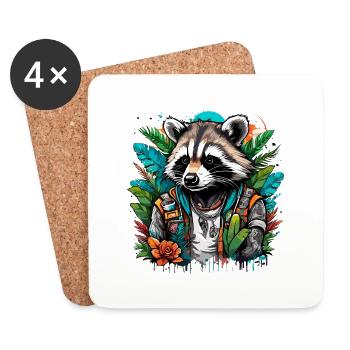 Tattoo / Tier / Kunst / cool / Comic / Waschbär - Untersetzer (4er-Set) - Weiß - Vorne