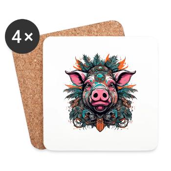 Tattoo / Tier / Kunst / cool / Comic / Schwein - Untersetzer (4er-Set) - Weiß - Vorne