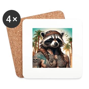 Tattoo / Tier / Kunst / cool / Comic / Waschbär - Untersetzer (4er-Set) - Weiß - Vorne