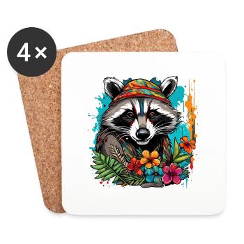 Tattoo / Tier / Kunst / cool / Comic / Waschbär - Untersetzer (4er-Set) - Weiß - Vorne