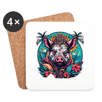 Tattoo / Tier / Kunst / cool / Comic / Schwein - Untersetzer (4er-Set) - Weiß - Vorne