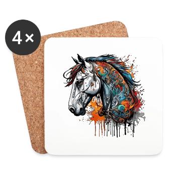 Tattoo / Tier / Kunst / cool / Comic / Pferd - Untersetzer (4er-Set) - Weiß - Vorne
