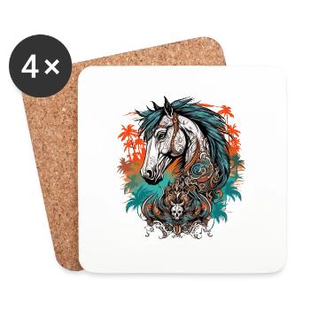 Tattoo / Tier / Kunst / cool / Comic / Pferd - Untersetzer (4er-Set) - Weiß - Vorne