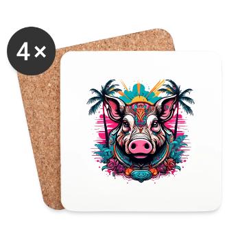 Tattoo / Tier / Kunst / cool / Comic / Schwein - Untersetzer (4er-Set) - Weiß - Vorne