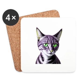 Green-eyed cat - Coasters (set of 4) - white - Front