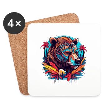 Tattoo / Animal / Art / Cool / Comic / Bear - Coasters (set of 4) - white - Front