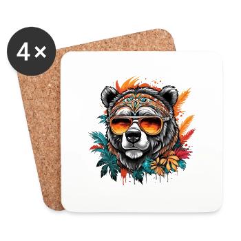 Tattoo / Tier / Kunst / cool / Comic / Bär - Untersetzer (4er-Set) - Weiß - Vorne