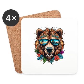 Tattoo / Animal / Art / Cool / Comic / Bear - Coasters (set of 4) - white - Front