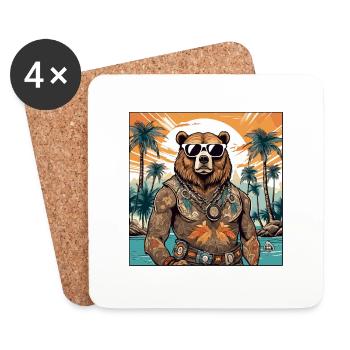 Tattoo / Tier / Kunst / cool / Comic / Bär - Untersetzer (4er-Set) - Weiß - Vorne