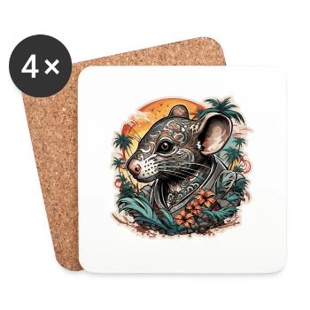 Tattoo / Tier / Kunst / cool / Comic / Maus - Untersetzer (4er-Set) - Weiß - Vorne