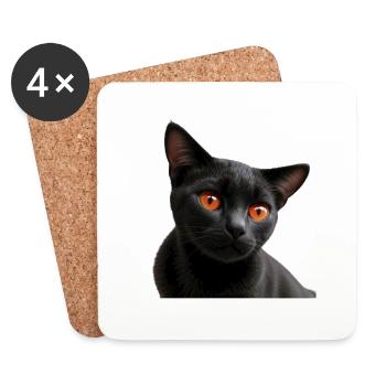 Chat noir - Dessous de verre (lot de 4) - blanc - Devant
