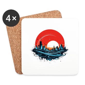 Tornade de la ville au clair de lune rouge bleu - Dessous de verre (lot de 4) - blanc - Devant