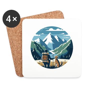 Adventure Friends, hikers with dogs in the mountains - Coasters (set of 4) - white - Front